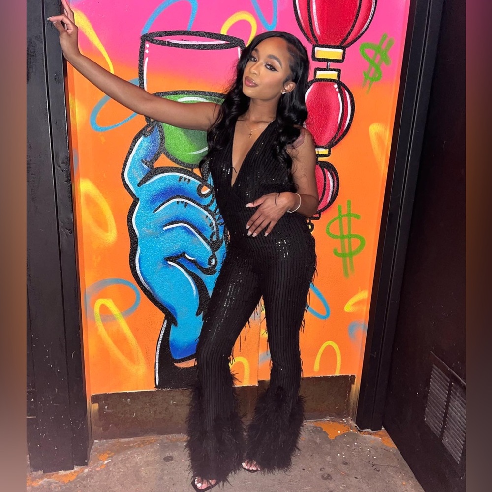 Sophia Sequin Feather Jumpsuit